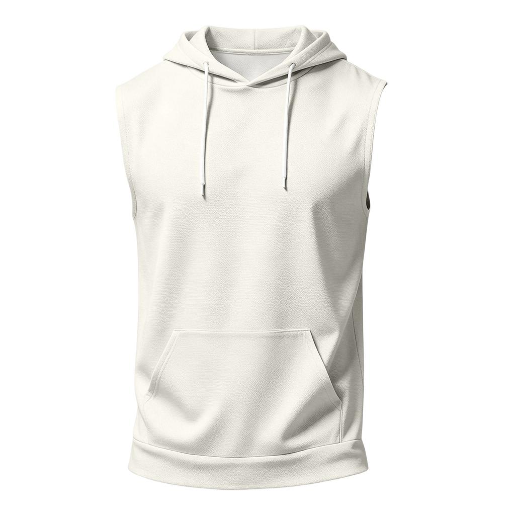 Men's Sleeveless Hoodie Casual Sportswear Muscle Fit Wide Shoulder Drawstring Hooded Pocket Tank Top