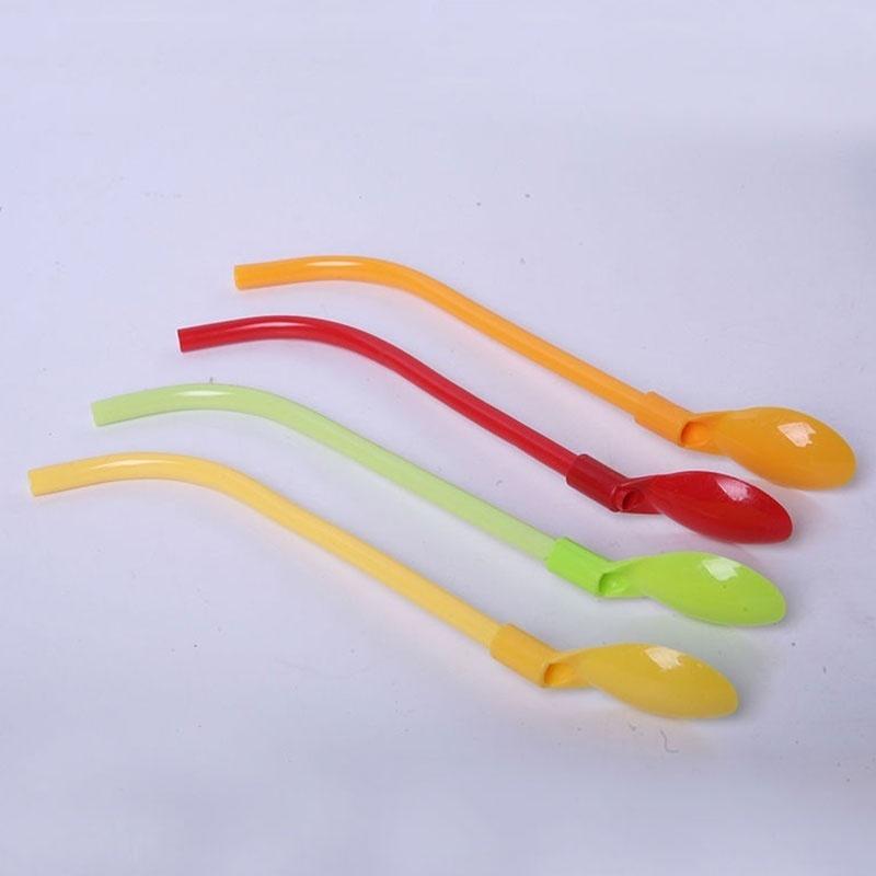 Plastic Candy Color Spoon Straw Great For Ice Cream Sodas 2 Pcs / 1 Pc