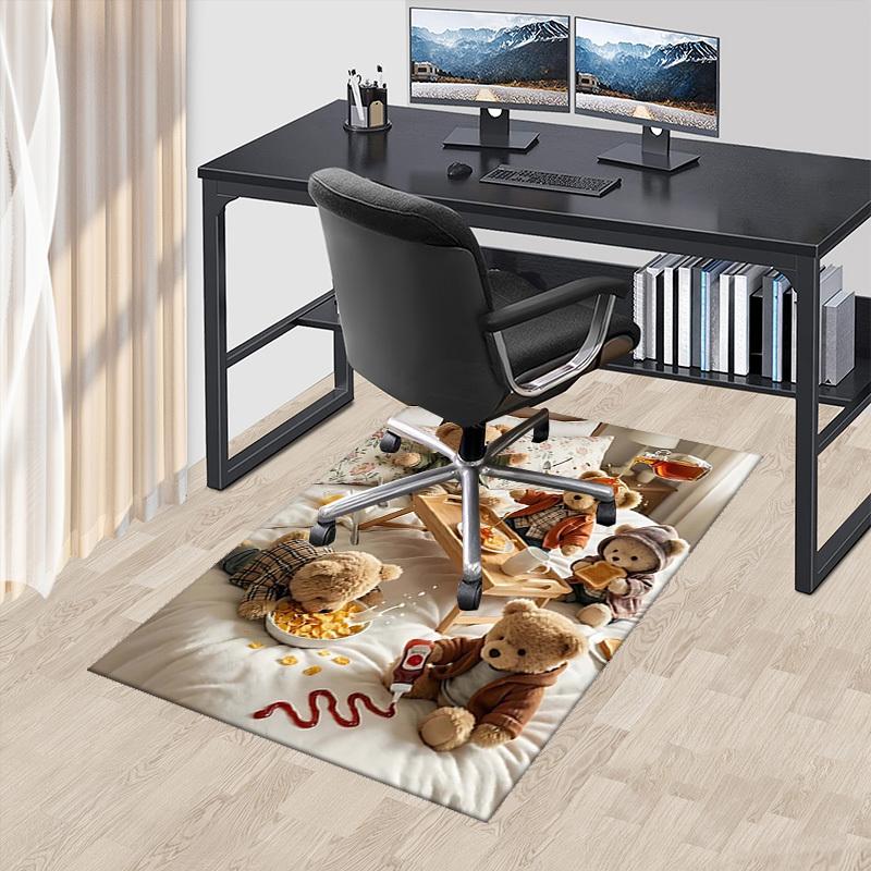 

1pc Teddy Bear Breakfast Scene Chair Mat - Anime Cartoon Design, Anti-Slip Carpet for Office and Home Decor, Suitable for All Seasons.C022 60cm by 90cm