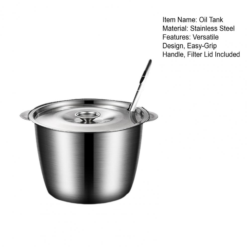 Oil Storage Container Cooking Oil Pot Stainless Steel Oil Tank with Strainer Lid Rust-resistant Cooking Container Pot Easy-grip