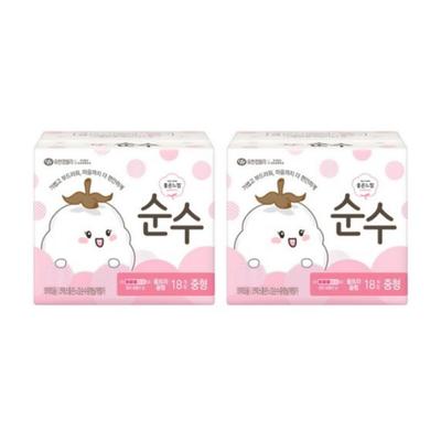 Goodneung Pure Ultra Winged Sanitary Pads, Medium Size, 18 Pads Per Pack × 2 Packs