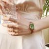 Peacock Green Mori Girl Small Square Watch with Milan Strap and Green Dial for Women