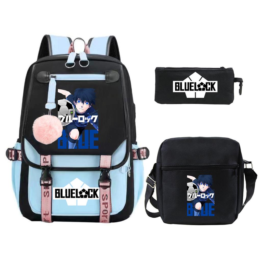 Trend Campus Primary And Secondary School Students Schoolbag Blue Prison Periphery Animation Backpack Pencil Bag