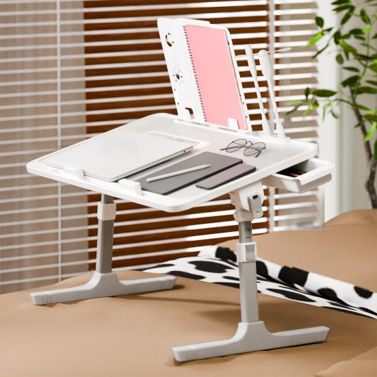Laptop Lap Desk, Laptop Bed Tray Table, Adjustable Lap Desk with Light Fan, Folding Laptop Desk for Bed with USB, Bed Desk with Storage Drawer