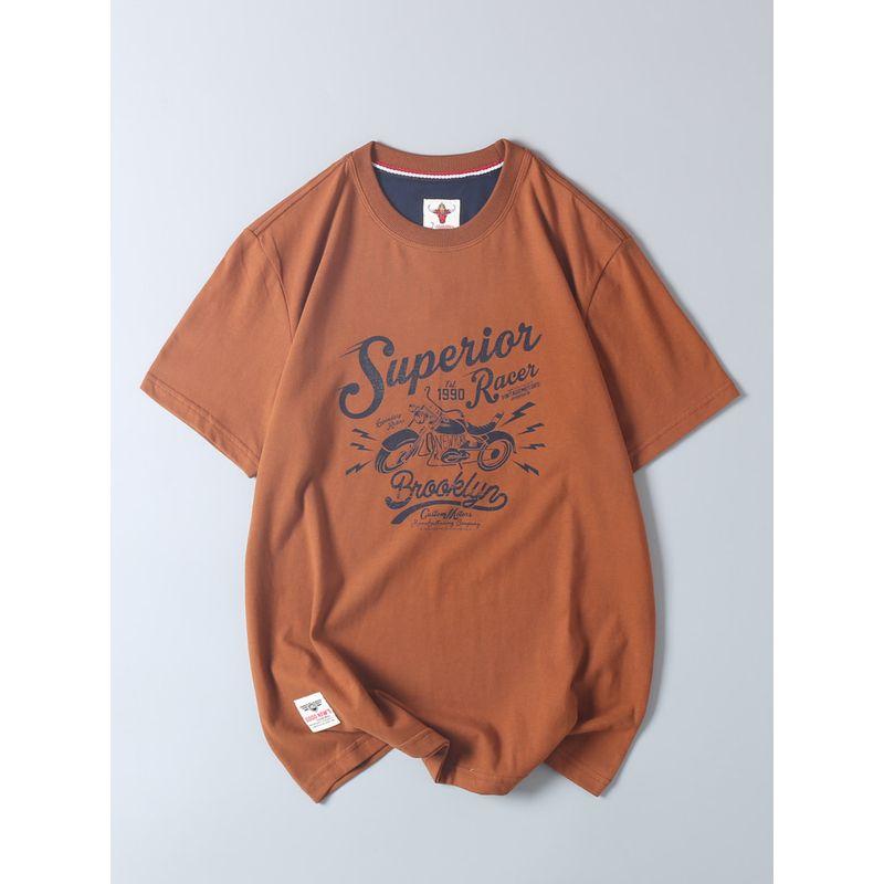 Foreign Trade Export Hk Hong Kong Style Surplus Stock All-Cotton Brushed Base Layer Shirt Summer Men's Retro Motorcycle Print Short-Sleeve T-Shirt