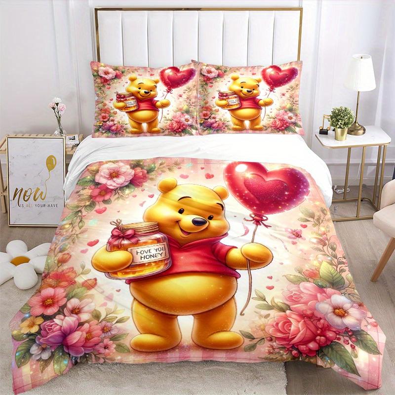 3pcs Set Honey, Heart, Flowers Print Bedding Quilt Cover, Soft and Comfortable Quilt Cover Suitable for Bedroom and Guest Room09