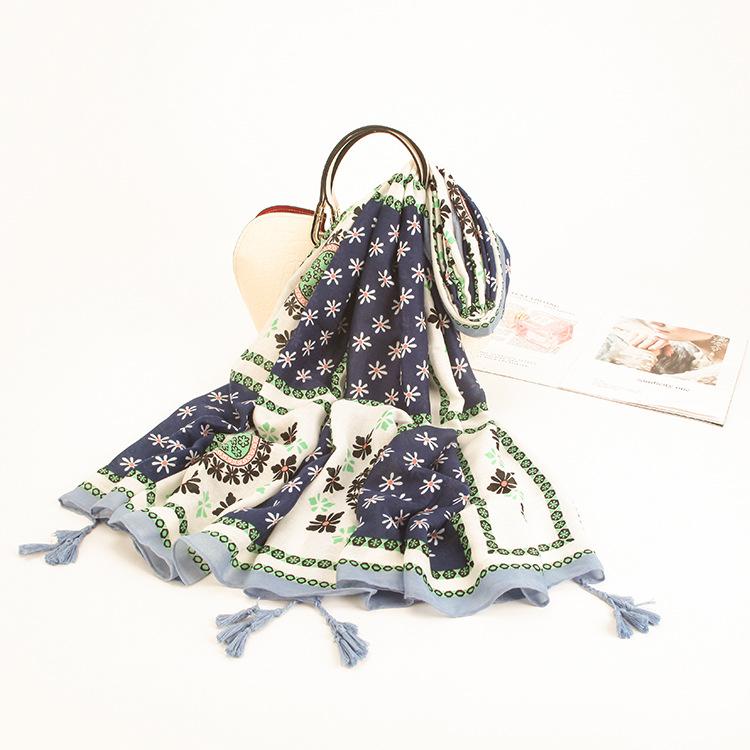 Twill Cotton Printing Cotton And Linen Ethnic Style Scarf Air Conditioner Warm Women'S Variety Sun Protection Shawl Silk Scarf