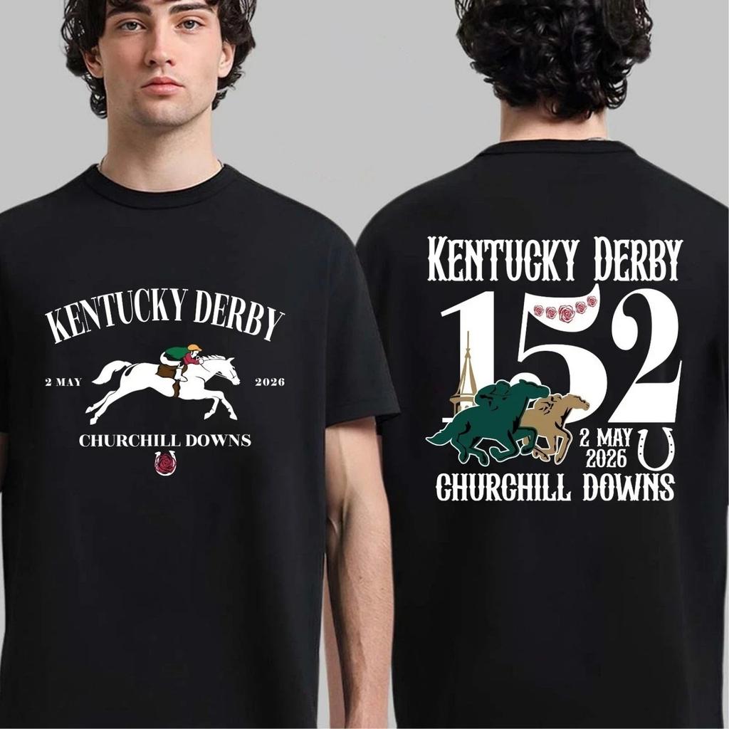 T-shirt Kentucky Derby 2026 per Uomo e Donna, 152ª Corsa delle Rose, Una T-shirt per Appassionati di Corse di Cavalli in Europa