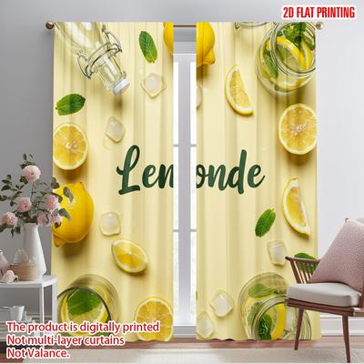 2 peças Impressão Plana 2D Cortinas de Janela Refresco de Limonada Bebida de Verão Poliéster Sem Eletricidade Decorações de Festa Use para