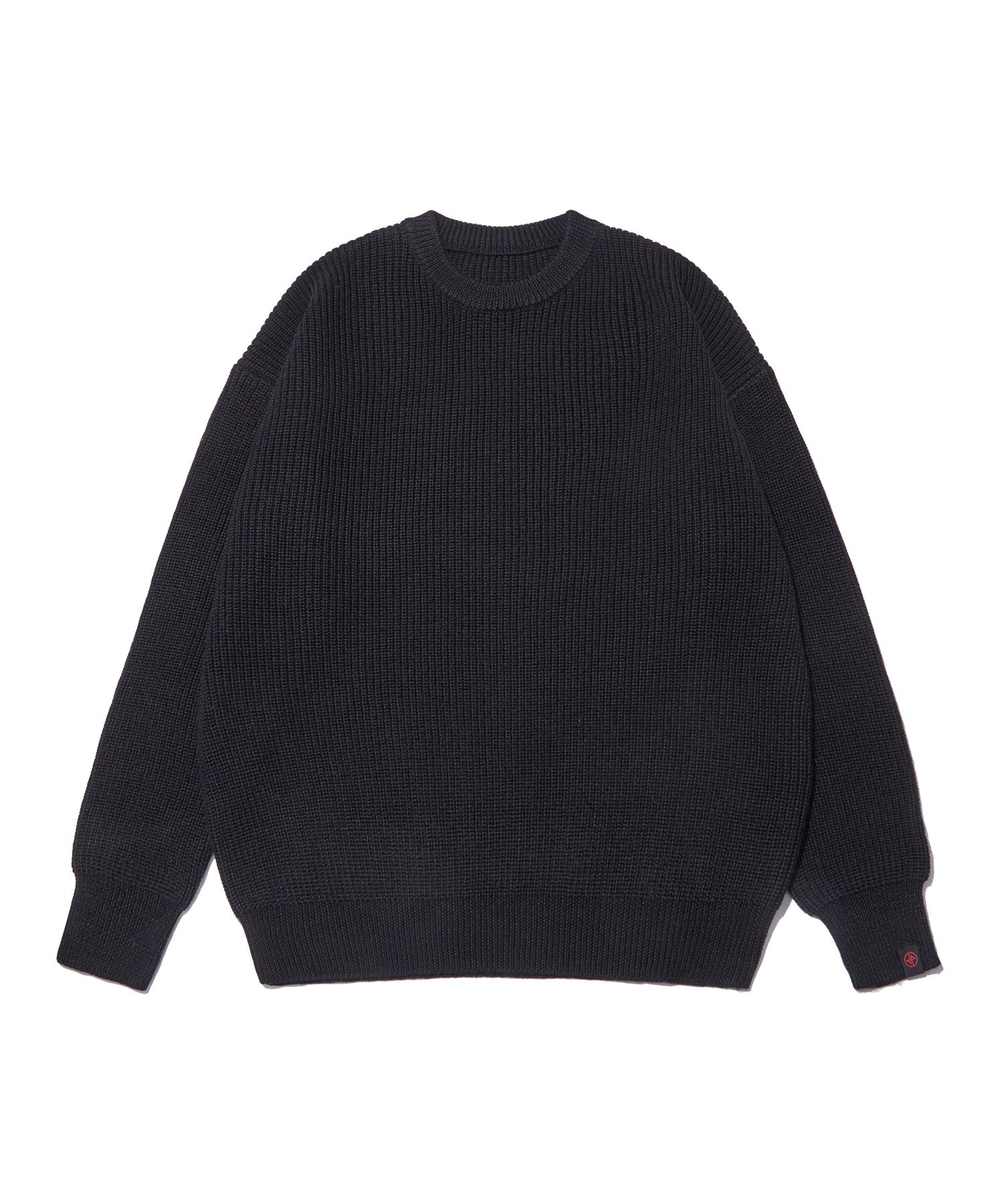 Crown Wool Blend Oversized Crew Neck Knit (Black) L