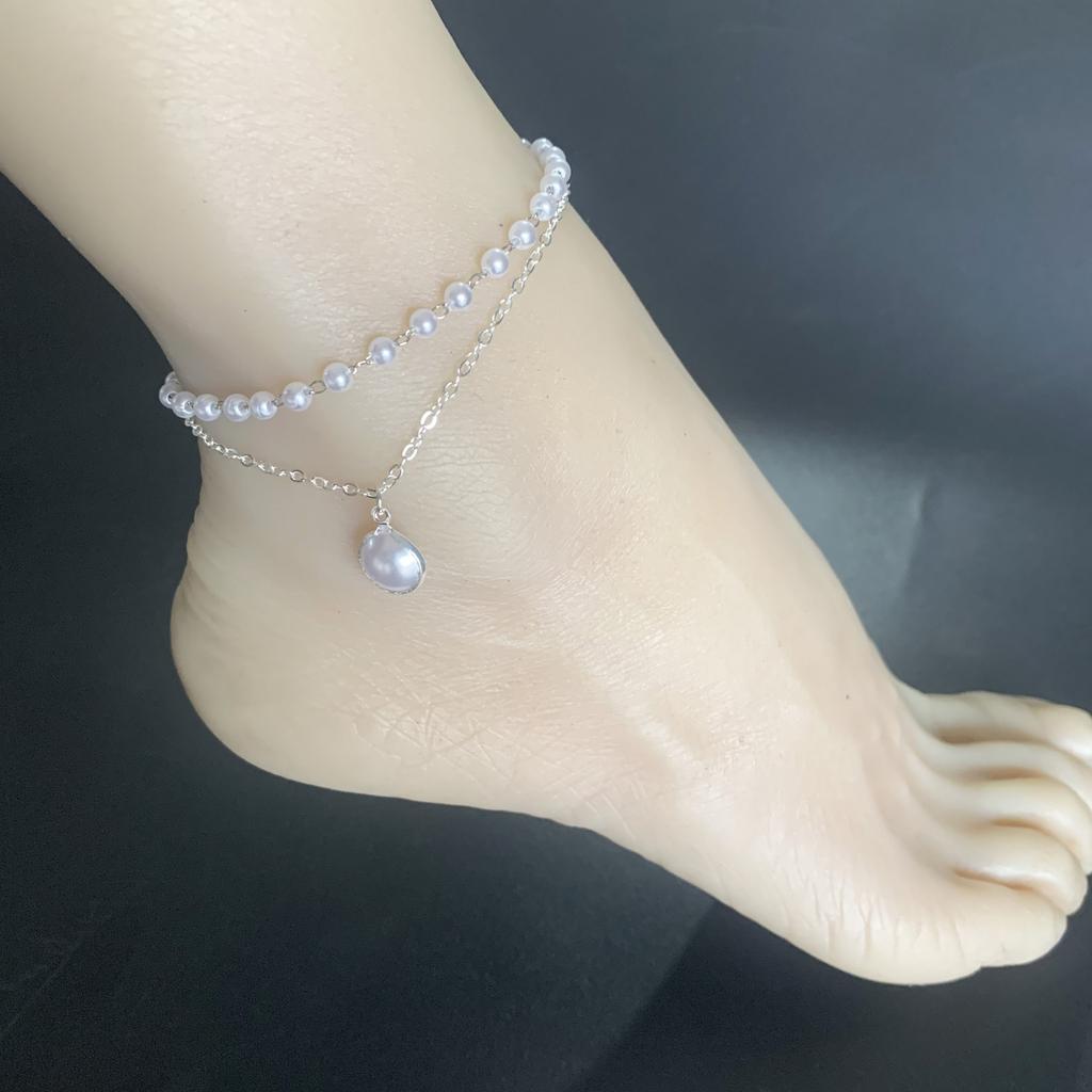 Korean version ins super fairy niche design female fashion temperament direct supply, double pearl pendant anklet