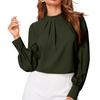 Ladies' Fashionable And Elegant Chest Pleated Stand Collar Long Sleeved Solid Color Top