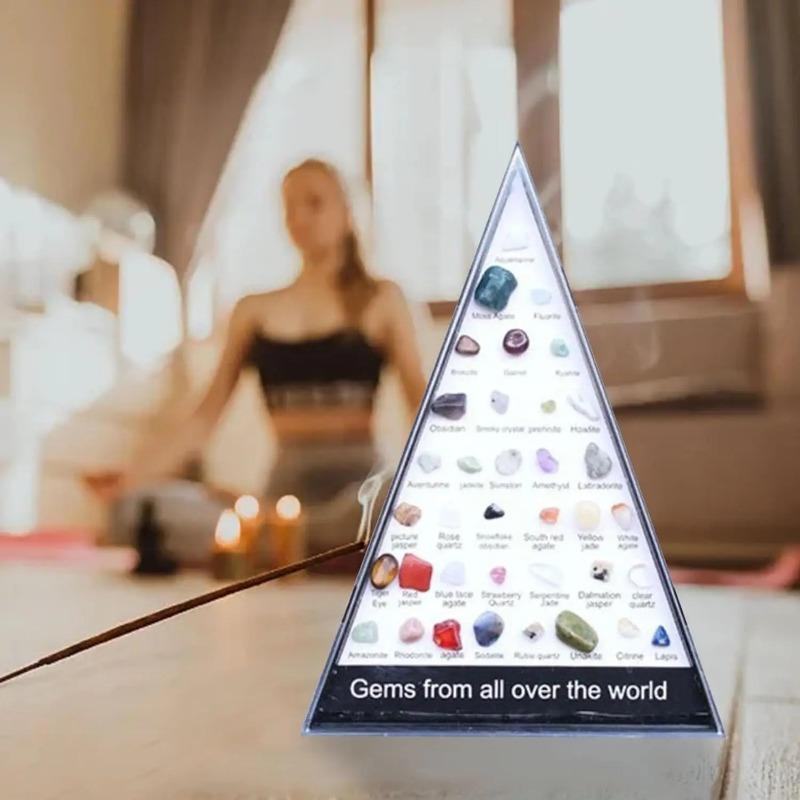 Gems from All Over The World ,32 Types of Natural Crystal Gemstone Moon Shaped Set, Rocks Set with Educational Display Case