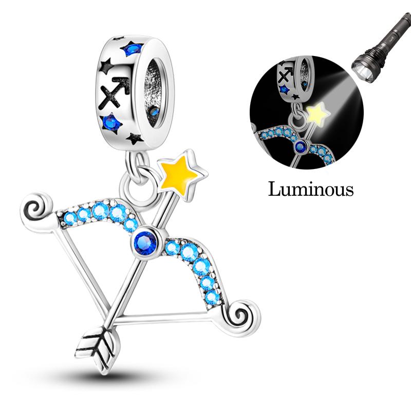 Sales 925 Silver Luminous Twelve Constellations Charms Bead Fit Bracelet DIY Women Birthday Jewelry Gifts
