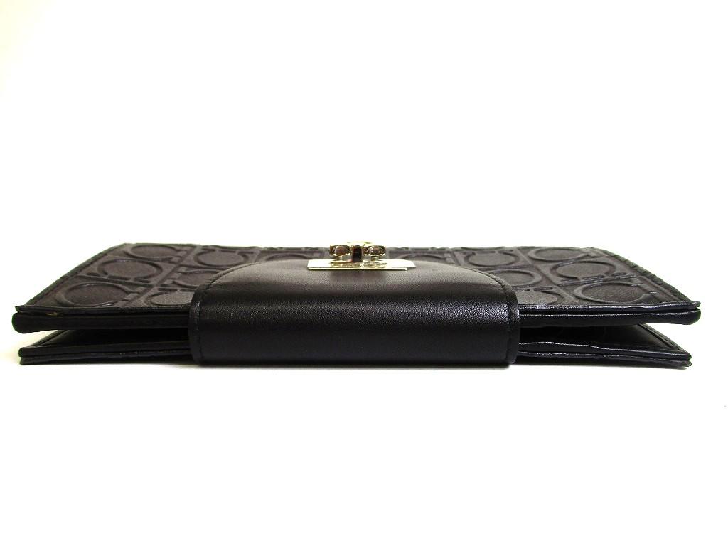 Authentic Salvatore Ferragamo Gancini Black Leather Flap Long Wallet #b127  Open box
