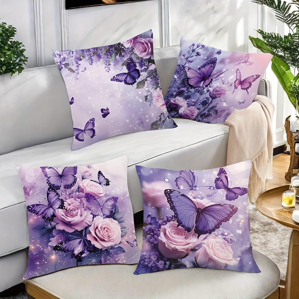 Purple Butterflies And Pink Roses Printed Cushion Covers Polyester pillowcase, sofa decorative cushion cov Headboard Pillow