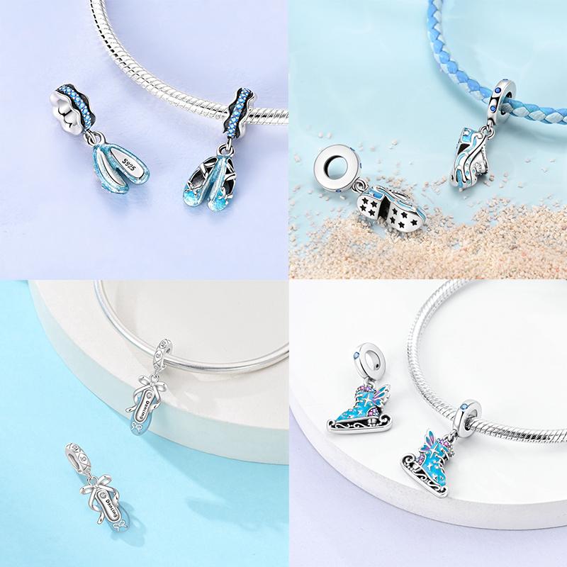 Miedziane Różowe Baletki Charmsy Tancerka Baletowa Wisiorki Dla Kobiet DIY Koralik Pasuje Do Oryginalnej Bransoletki Naszyjnika