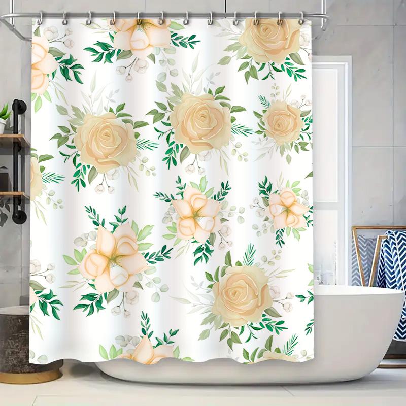 

Elegant Floral Shower Curtain Cream Rose Design For Bathroom Decor 180Cm Waterproof Fabric Home Decoration Item Made In China Al W60H190(CM)-1 Pcs