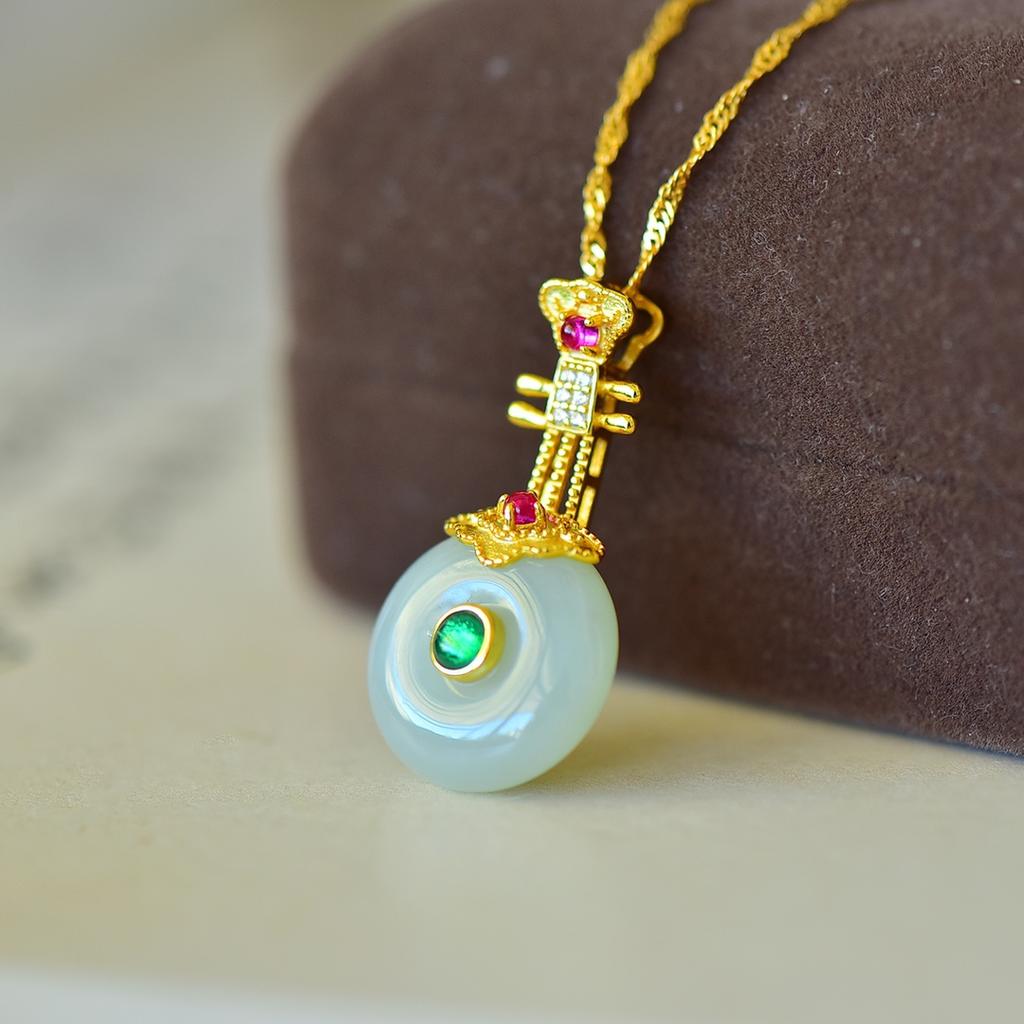 Hotan Jade S925 Silver Inlaid Safety Clasp Pendant for Women