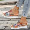 Women's Skull Printed Sandals, Colorful Woven Seaside Slide Platform Shoes, Halloween Comfort Wedge Beach Slide