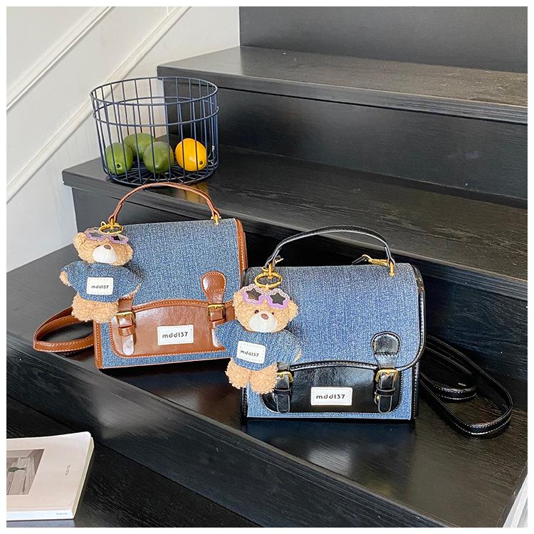 Schoolbag Denim Backpack Women's 1011 New Summer Fashion Versatile School Bag College Student Contrast Color Travel Handbag