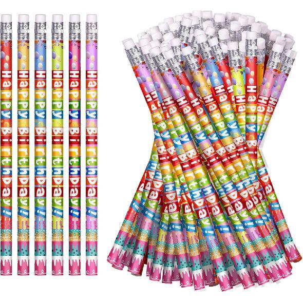 48 Pcs Happy Birthday Pencils Colorful Birthday Pencil for Students Teacher Wooden Pencils with Erasers Birthday Party Supplies, 6 Style(48)