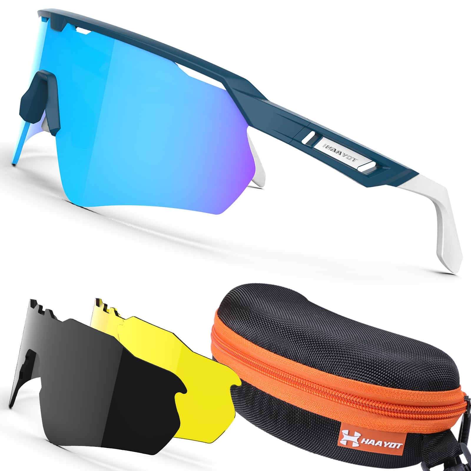 

HAAYOT Road Bike Sunglasses for Sports, Baseball, and Running, Adjustable Nose Pads and Temples, UV400 Protection, Polarized Lenses, Interchangeable