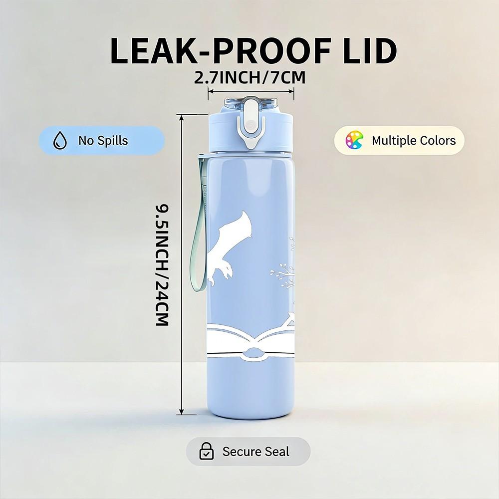 1PC Book White Dragon Silhouette 750ml Color Plastic Sports Water Bottle Leakproof Flip Straw Lid Suitable for Sports Office Home Use