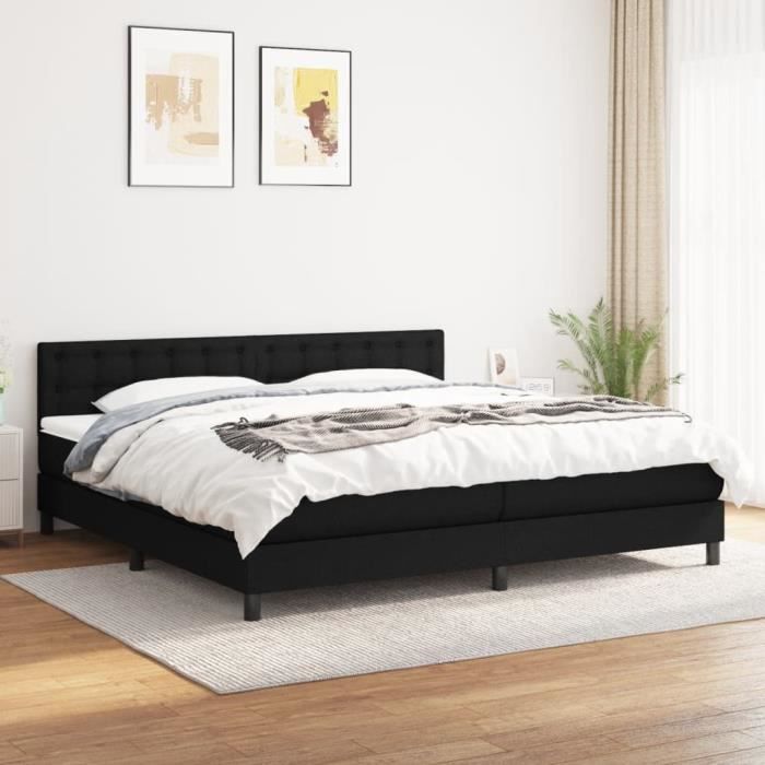 3140403 vidaXL Lit à sommier tapissier avec matelas Noir 200x200 cm Tissu