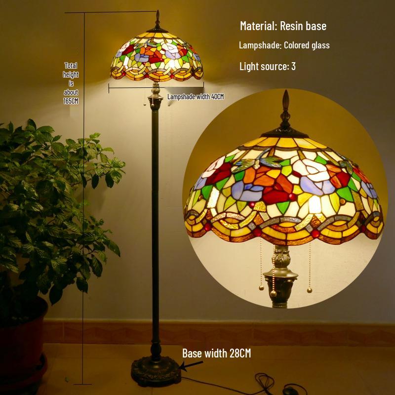 Retro Nordic Style Tiffany Floor Lamp - Colored Glass Light for Living Room, Bedroom, or Study.