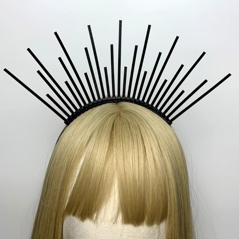 Dark Headband Angel Crown Headband Bridal Tiaras Divine Princess Headpiece Hair Hoop Baroque Spiked Tiaras