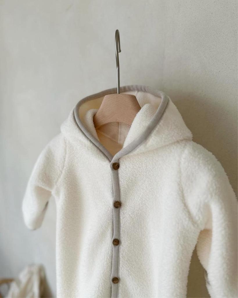 Infant Hooded Plush Bodysuit: Winter Hand & Foot Protection Long Sleeve Romper