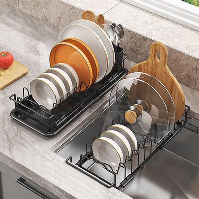 Expandable Dish Drying Rack Retractable Sink Drain Rack Adjustable Non-Slip Drainer Organizer For Apartment RV Counter Kitchen