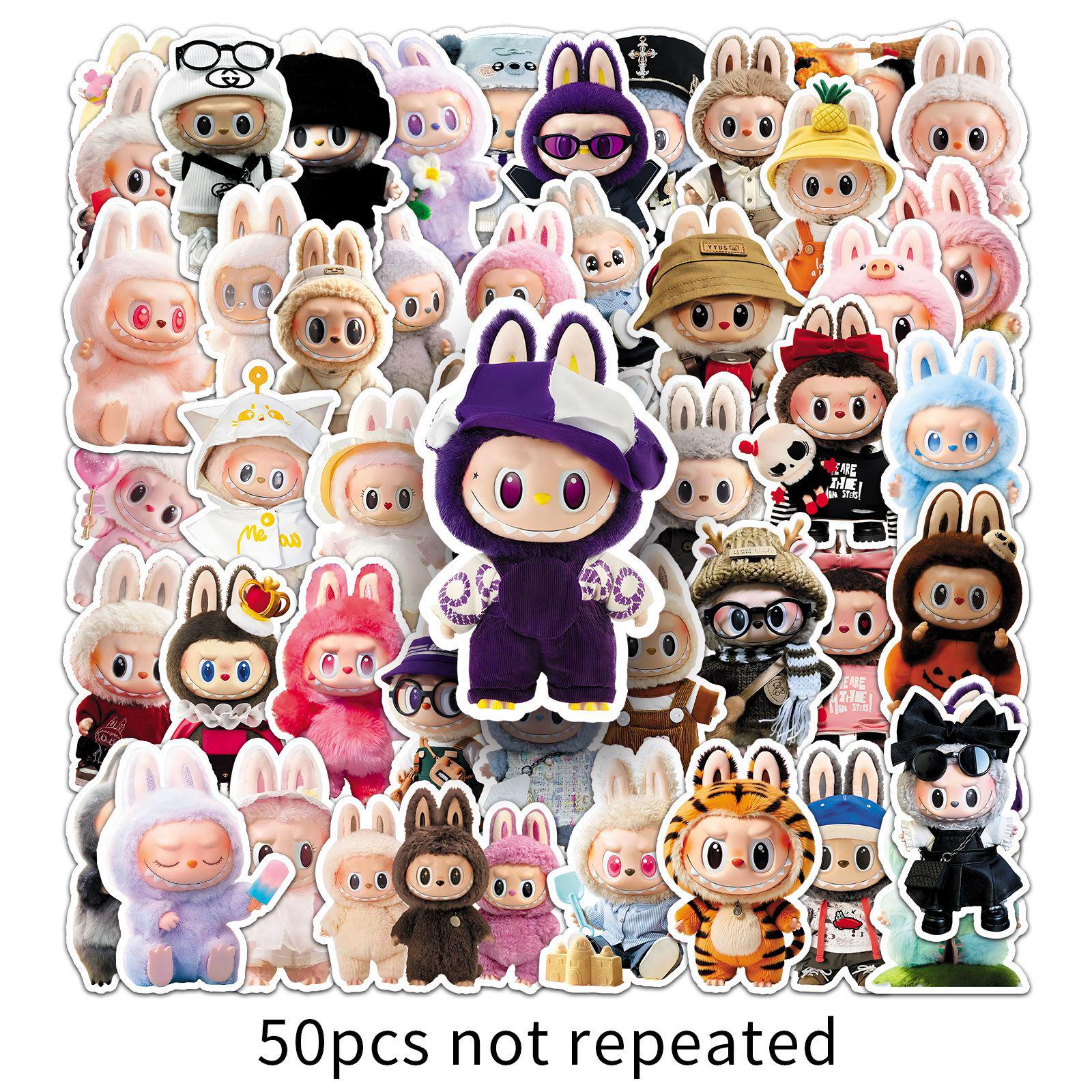 

50 Labubu Doll Waterproof Stickers for Thermos, Journals, Decor - Creative Cross-Border Design