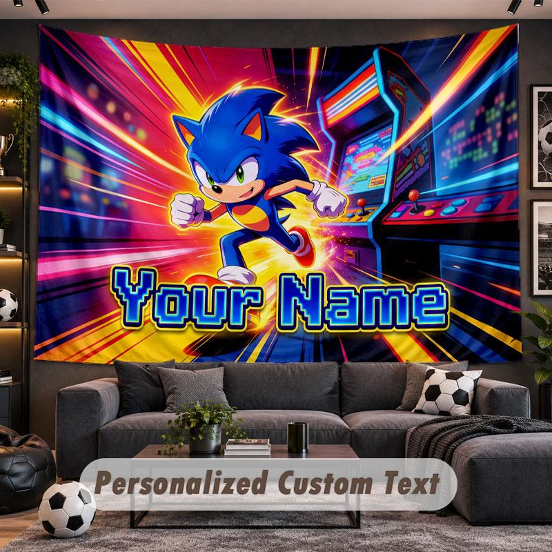Wall Hanging Tapestry Custom NameSonic Pattern Personalized Printed Fabric Wall Decor
