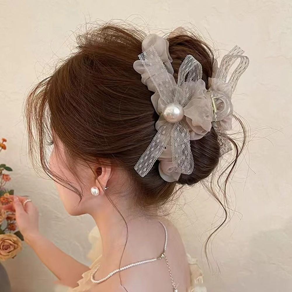 Back of Head Women Hair Clip Mesh Bow Shark Clip New Hair Claws Hair Accessory