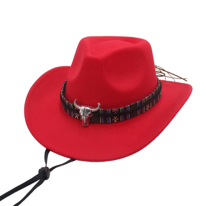 Metal Bull Head Tibetan Ethnic Style Top Hat Windbreak Rope Western Cowboy Jazz Top Hat European And American Felt Hat