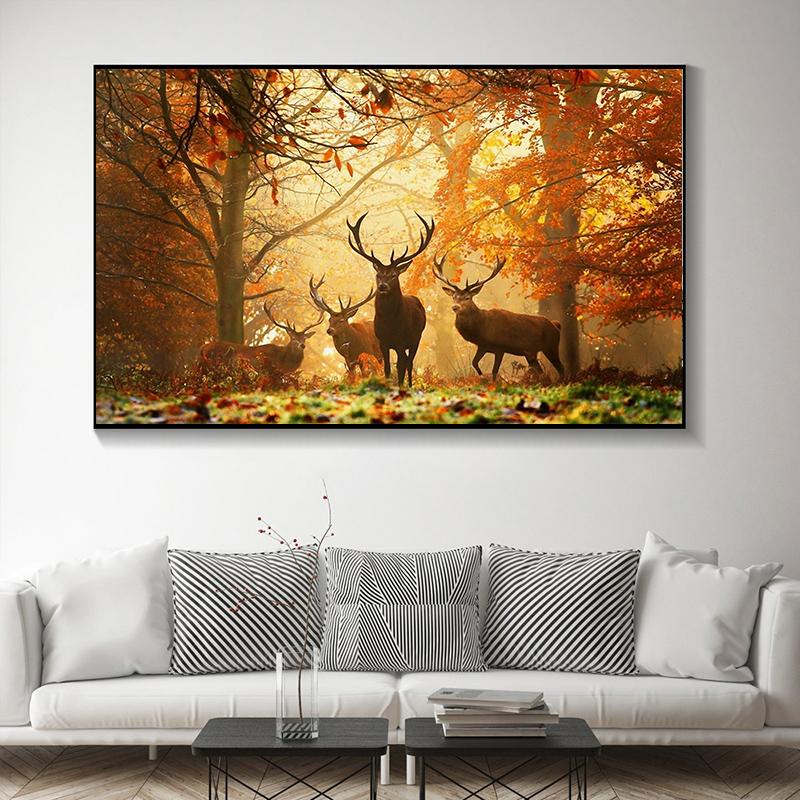 Animal Red Deer Oil Canvas Painting Landscape Forest Posters and Prints Wall Pictures For Living Room Home Decor No Frame No Frame