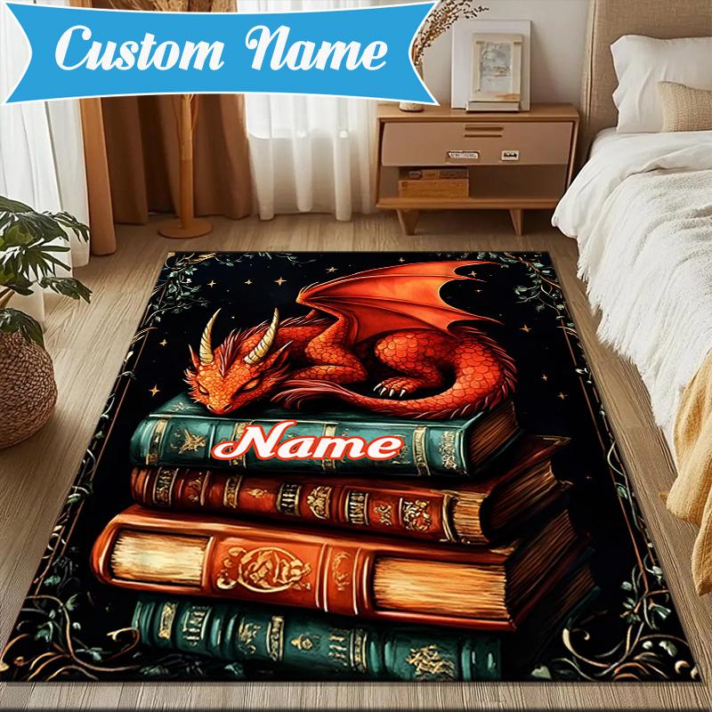 Custom Name Dragon Tales books Rug for Living Room, Game Rooms, Office, Bedroom, Floor Mat Playful Design, fan gifts Christmas decor