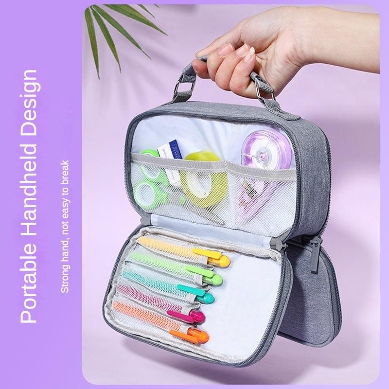 Simple Canvas Multi-layer Pencil Case Multi-functional Portable Stationery Box