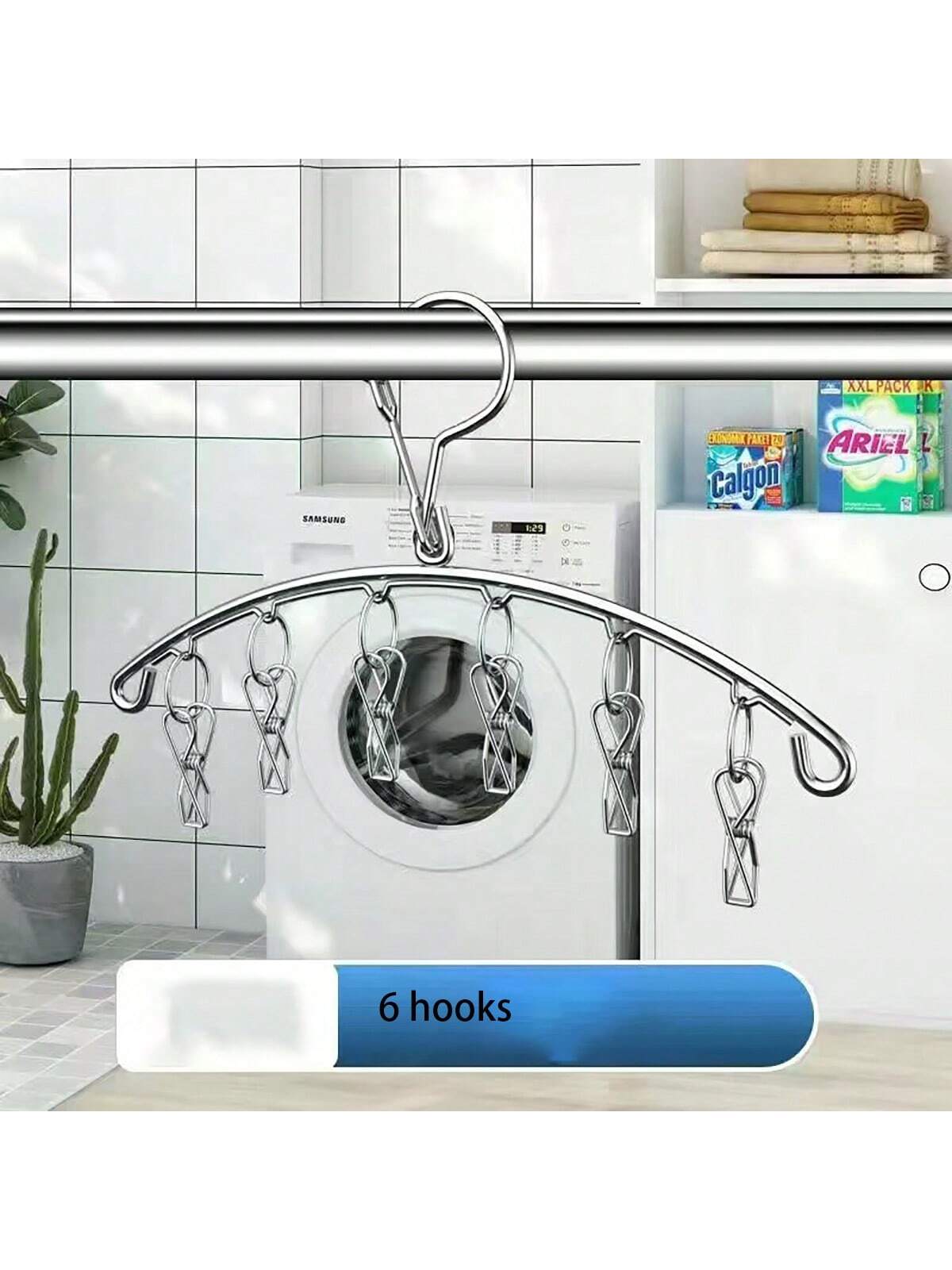 

1pc stainless steel clothesline with multiple clips, clothesline with underwear rack, sock rack, baby multi