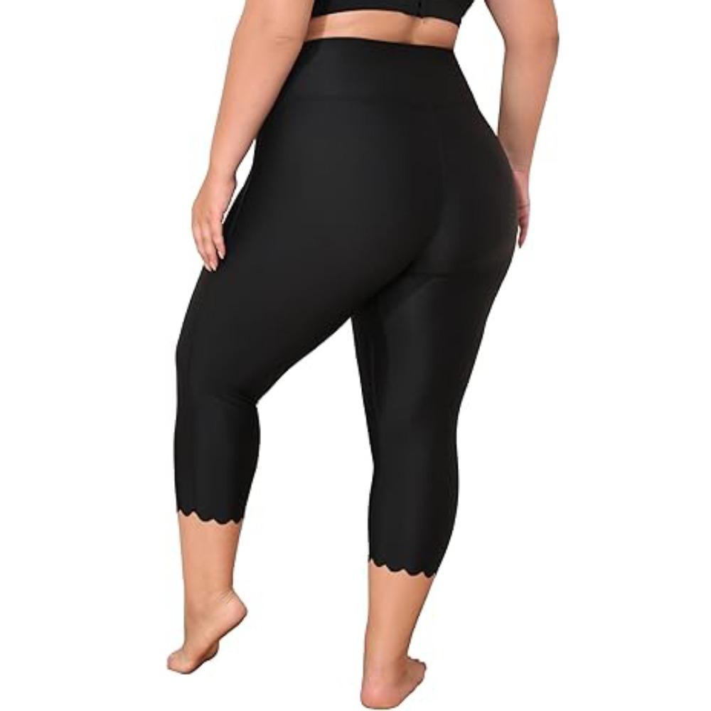 CHARMLEAKS Plus Size Swim Pants for Women High Waisted Swim Capris Waistband Pockets Swim Shorts Swimming Leggings