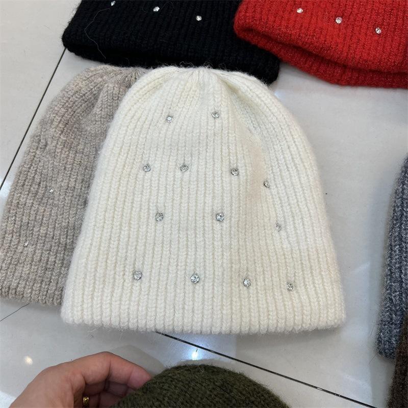 Full Rhinestone Heavy Industry Custom Drill Warm Wool Wool Hat Women's Autumn and Winter Versatile Double-layer Thickened Knitted Cold Hat Tide