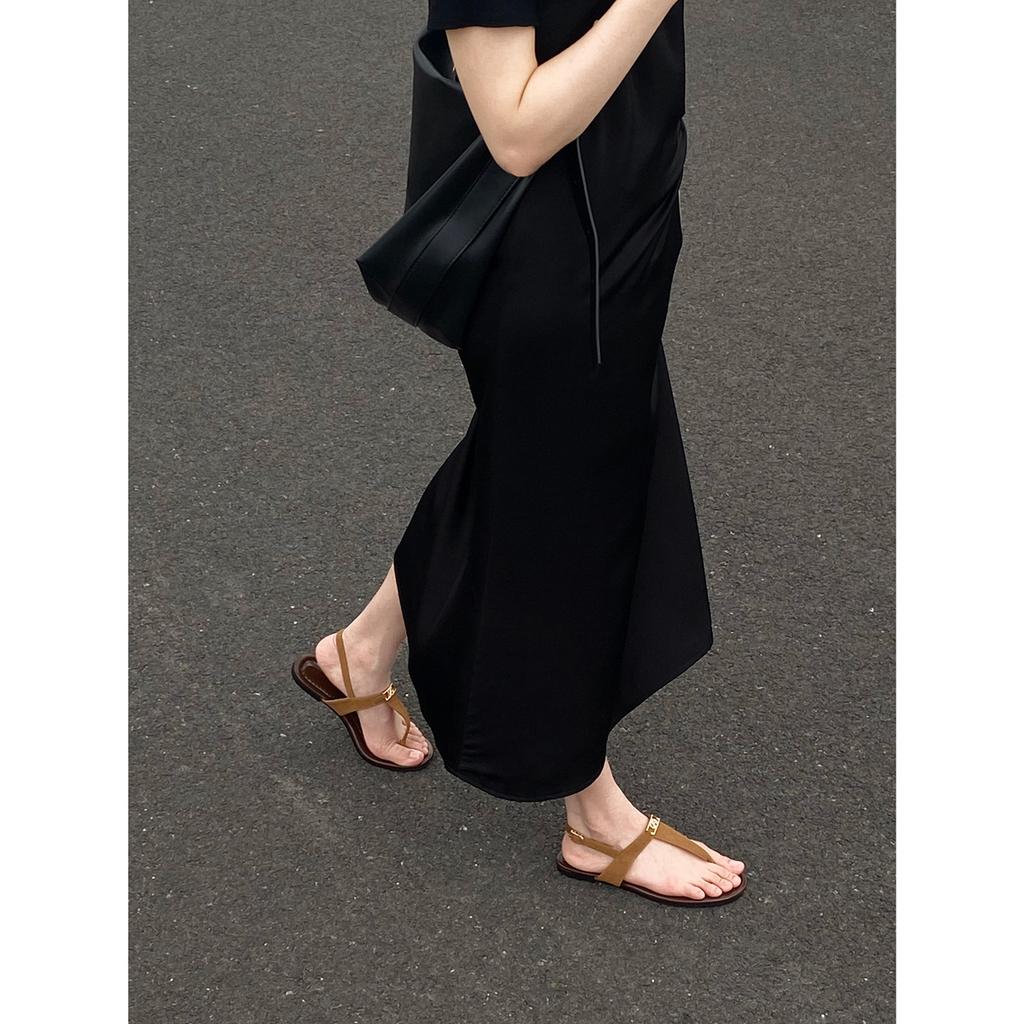 Schafleder Retro Kneif-Füße echtes Leder dicke Sohle mit Sandalen Damen Sommerbekleidung Zehensandalen Damenschuhe Römische coole Hausschuhe