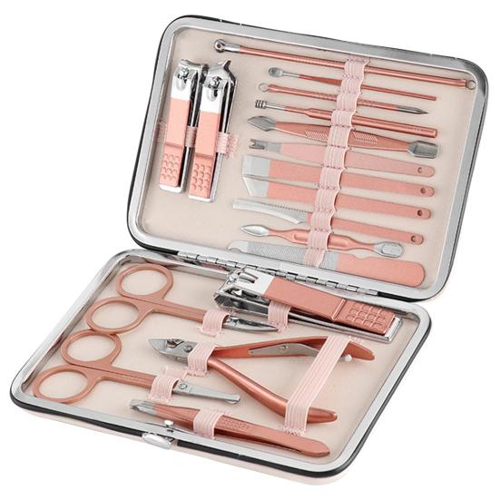 1 Set Rose Gold Color Manicure Cutters Hygienic Faux Leather Toenail Fingernail Manicure