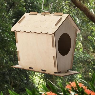 Unfinished Bird Nest, DIY House Gift Home Decor Outdoor Wooden Nesting Box Hut for Lovebird