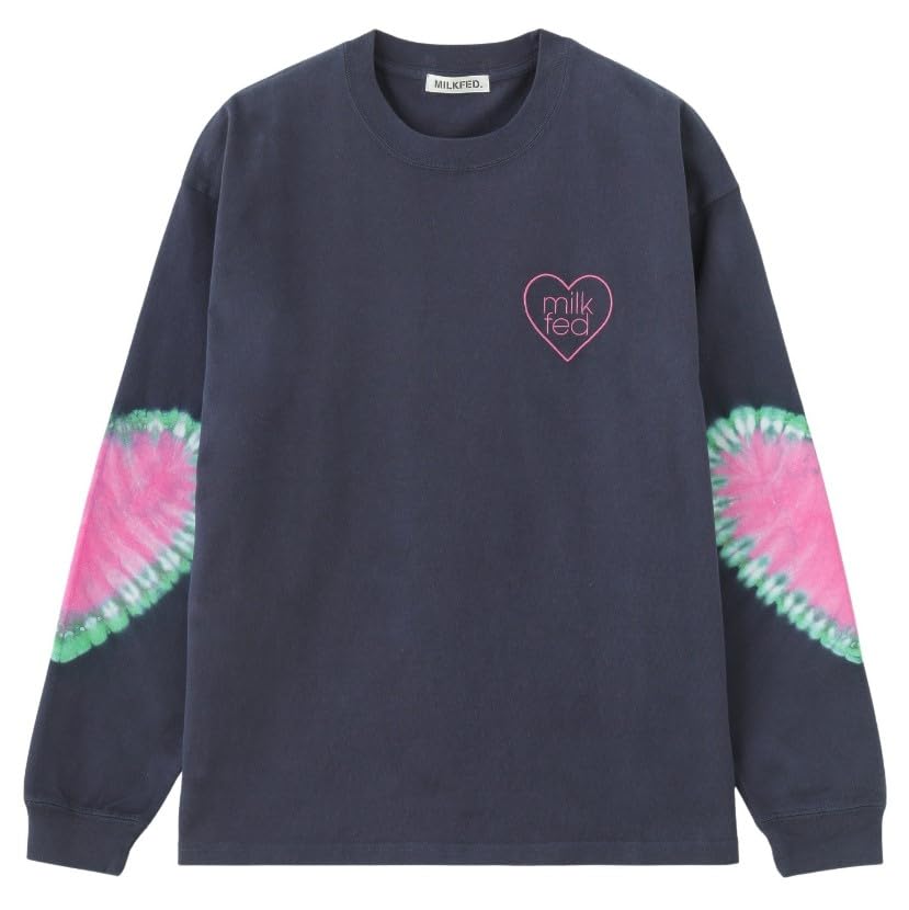 

Milkfed Повседневная футболка с длинным рукавом темно-синего цвета с принтом сердец тай-дай, женская,