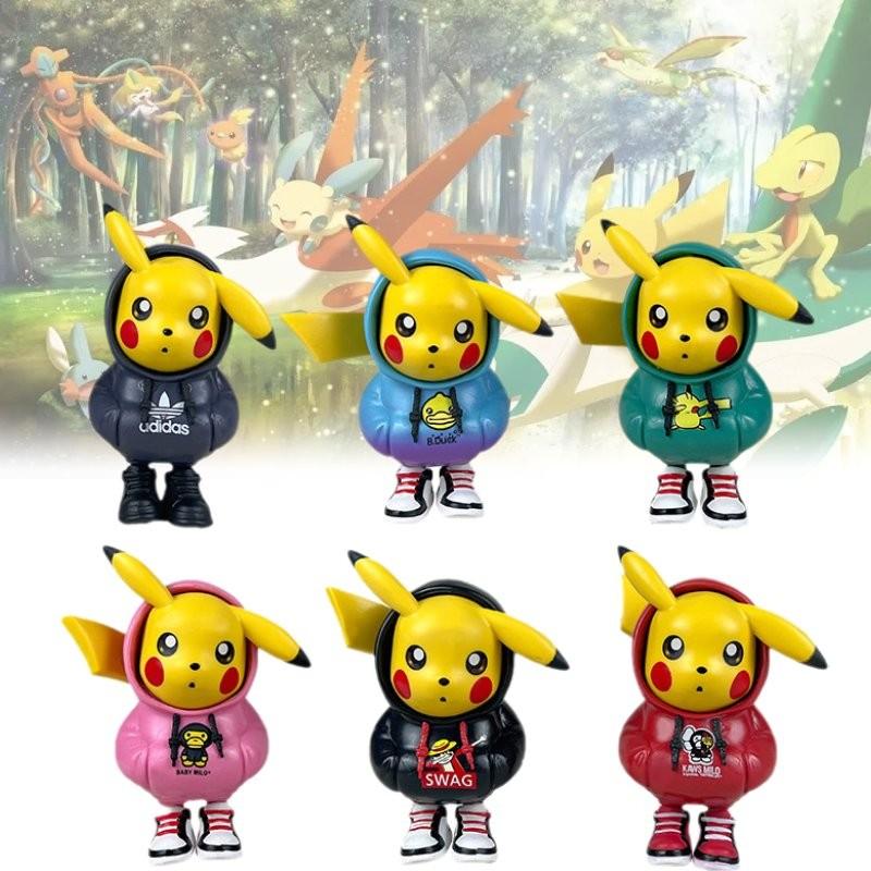 6pcs Hoodie Pikachu Pvc Toy Model Desktop Decoration Christmas Gifts