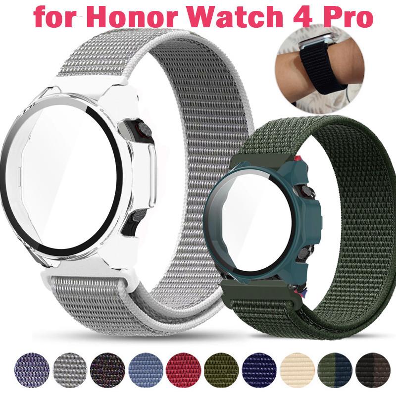 

Чехол для ПК + нейлоновый ремешок для Honor Watch 4 Pro, регулируемый браслет, бампер из закаленного стекла для Honor Watch 4 Pro, защитный чехол