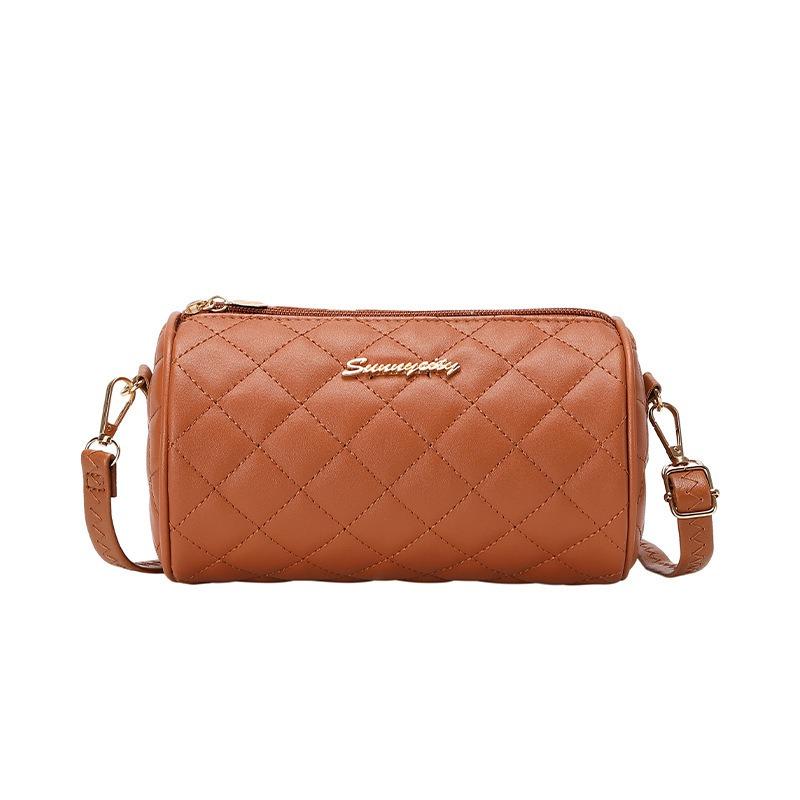 A Women's Rhombus Embroidered Thread Cylindrical Shoulder Change Bag, Autumn and Winter New Personalized Pig Cage Bag
